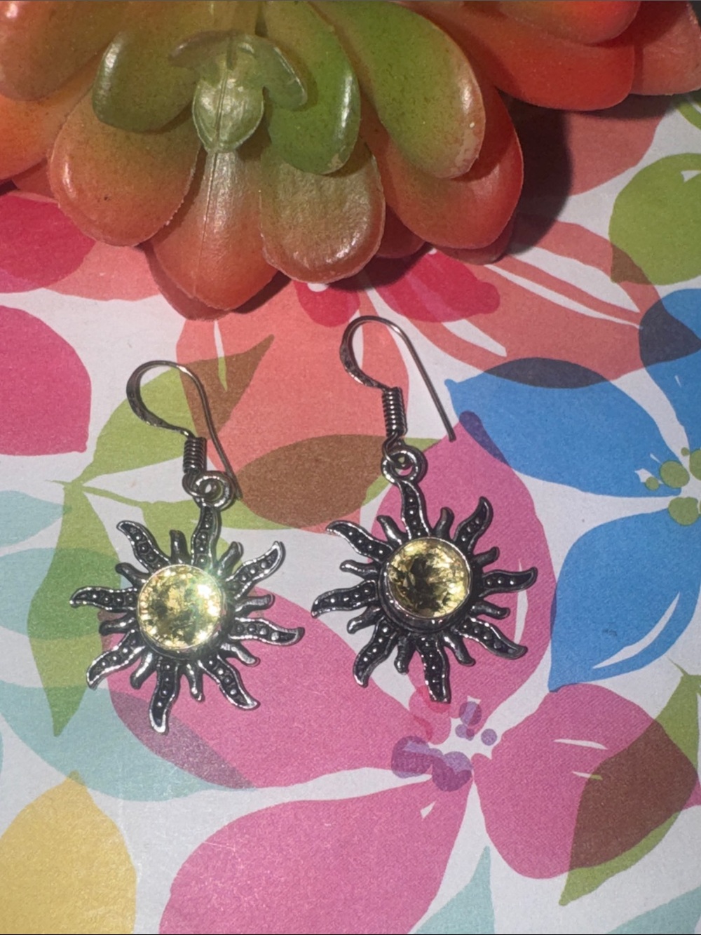 Silver Citrine Sunburst Earrings